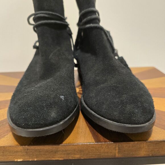 Sorel Black Leather Boots Womens 8.5 Farah Tassel Ties Ankle Booties Suede Boho - Picture 11 of 13